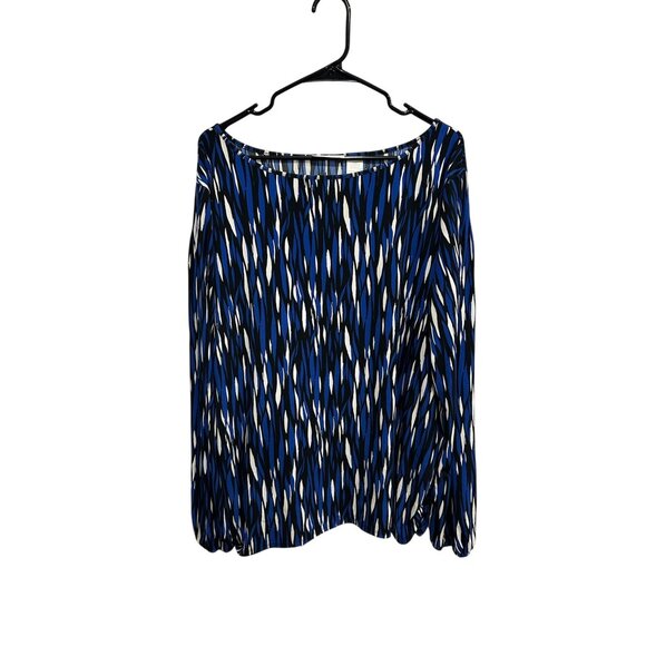 Worthington Long Sleeve Blouse Blue White Plus Sz 2X Abstract Print Stretch - Picture 1 of 11